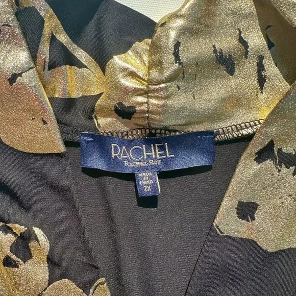 NWT Rachel Roy ladies black & gold blouse stretch polyester & spandex size 2X - Picture 9 of 9